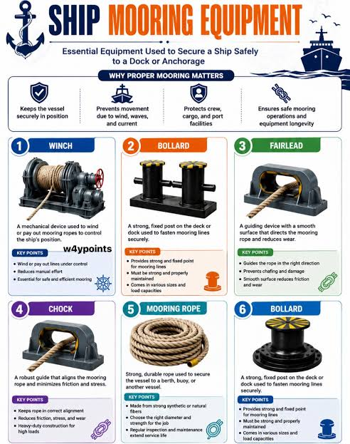 Deck store supply, mooring ropes and lashing gear
