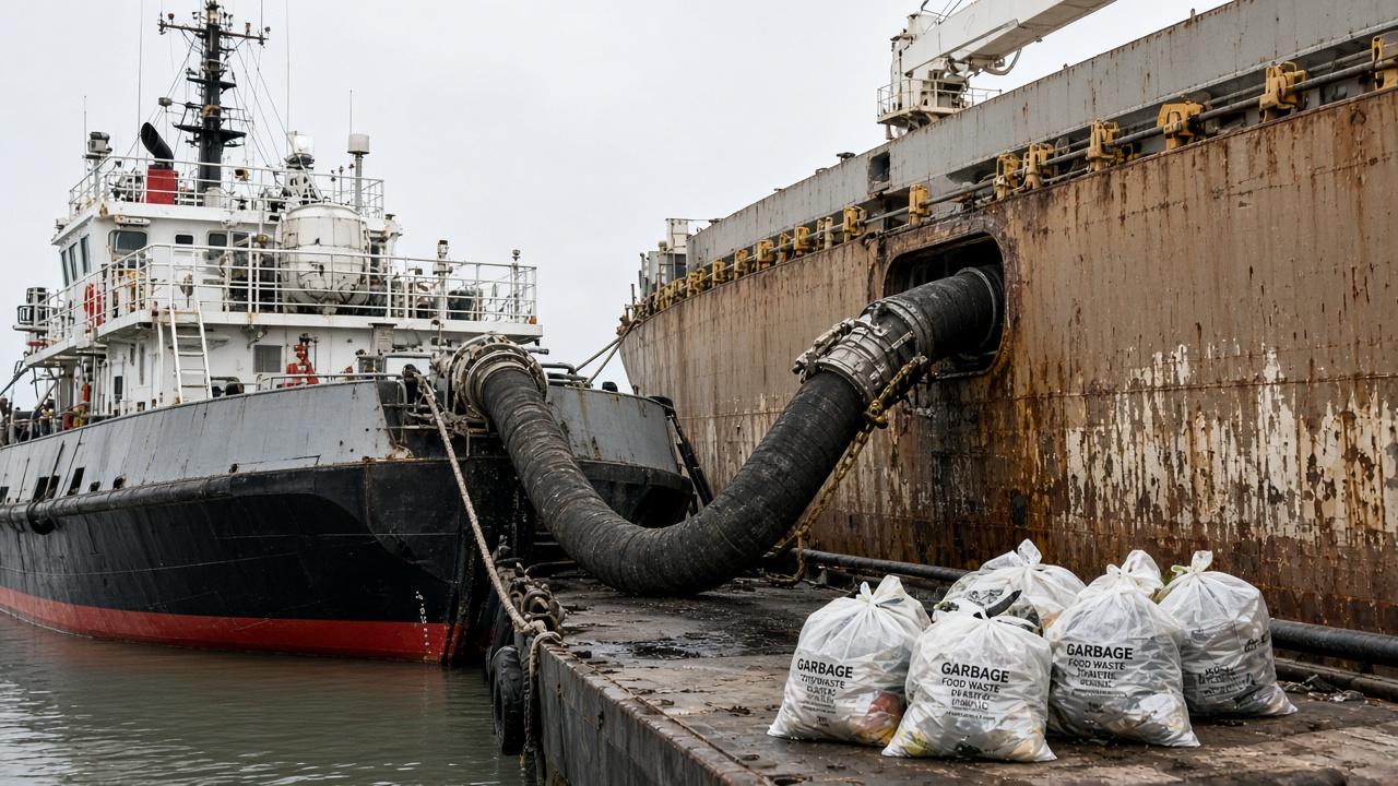 Sludge hose and ship garbage collection alongside