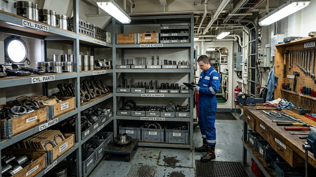 Ship spare parts supply for main and auxiliary engines