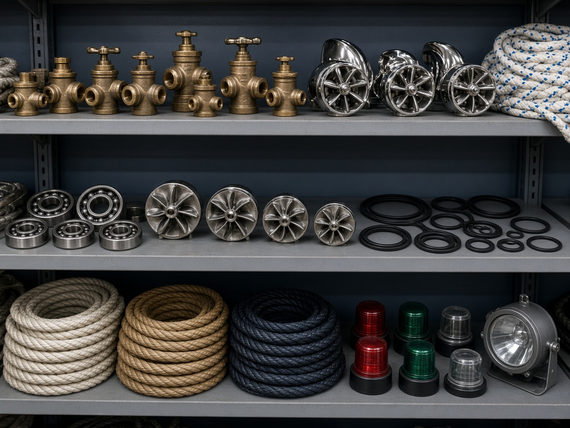 Coiled mooring rope in a marine store